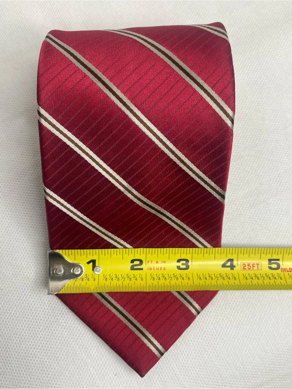 DKNY Champagne Gold Striped Burgundy Red Tie Classic Preppy Necktie Formal USA